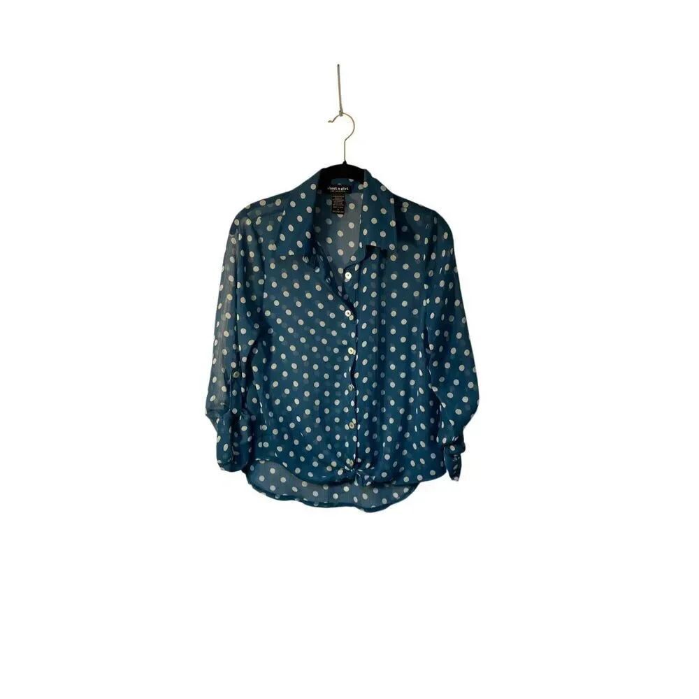 About a girl green and Ivory polkadot, sheer blouse, small